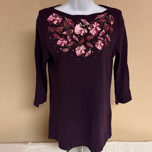 4/$15 Croft & Barrow Women's Long Sleeve Top - Dark Purple with Pink Floral